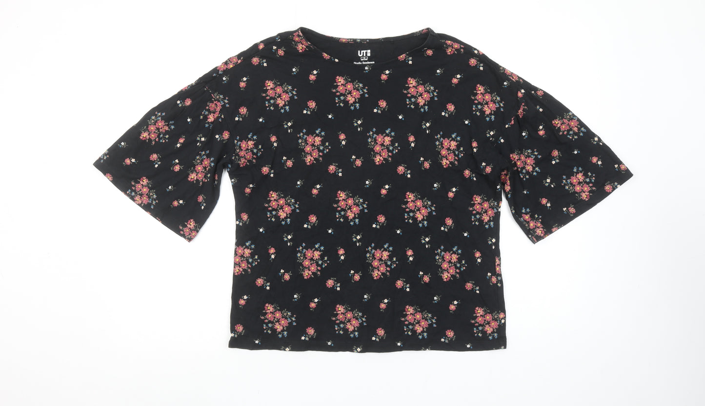 Uniqlo Women’s Black Floral Cotton Short Sleeve T-Shirt S