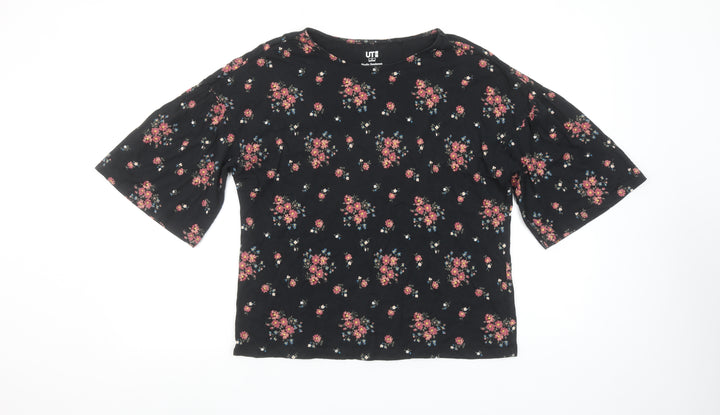 Uniqlo Women’s Black Floral Cotton Short Sleeve T-Shirt S