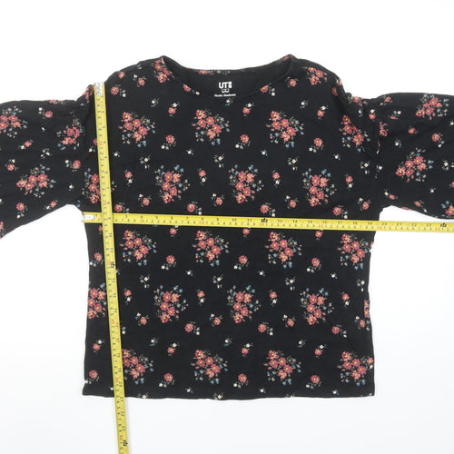 Uniqlo Women’s Black Floral Cotton Short Sleeve T-Shirt S