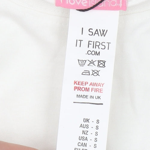 I Saw It First Women White Love Island Cotton T-Shirt Size S