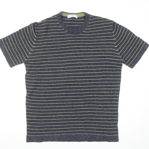 Mango Women’s Blue Striped Short Sleeve Cotton Blend T-Shirt Size 12