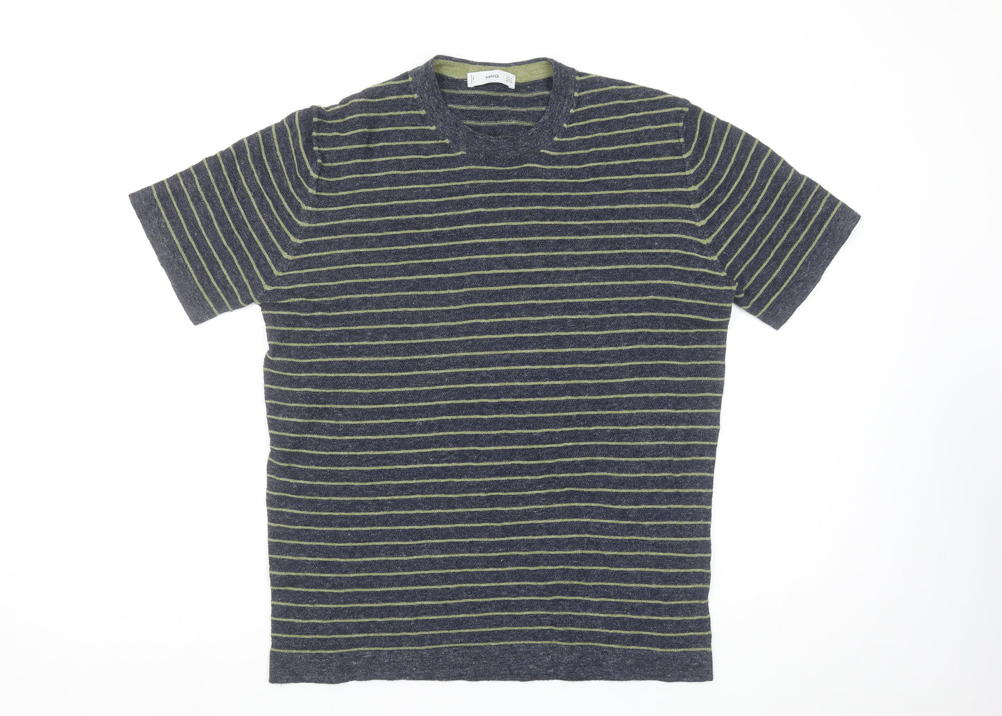 Mango Women’s Blue Striped Short Sleeve Cotton Blend T-Shirt Size 12