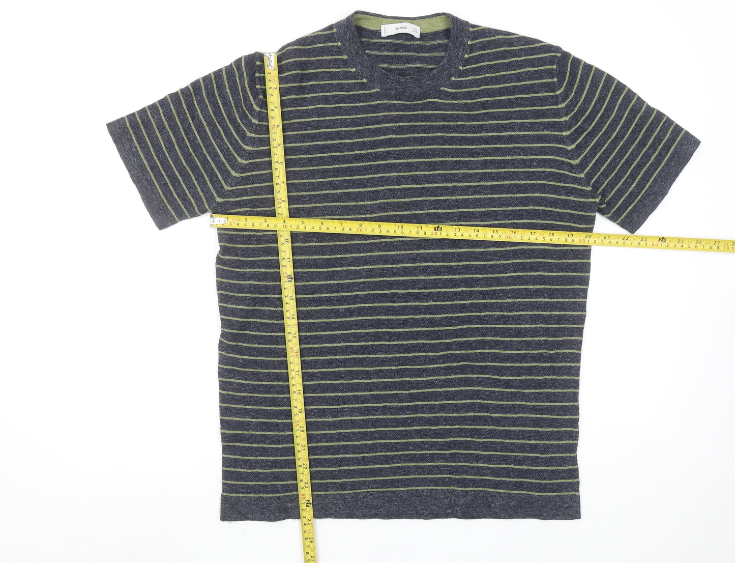 Mango Women’s Blue Striped Short Sleeve Cotton Blend T-Shirt Size 12