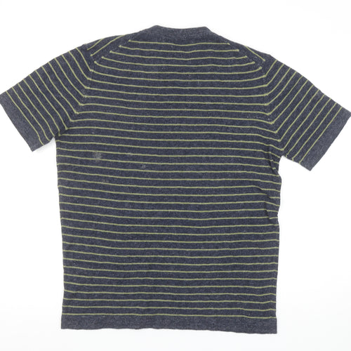 Mango Women’s Blue Striped Short Sleeve Cotton Blend T-Shirt Size 12