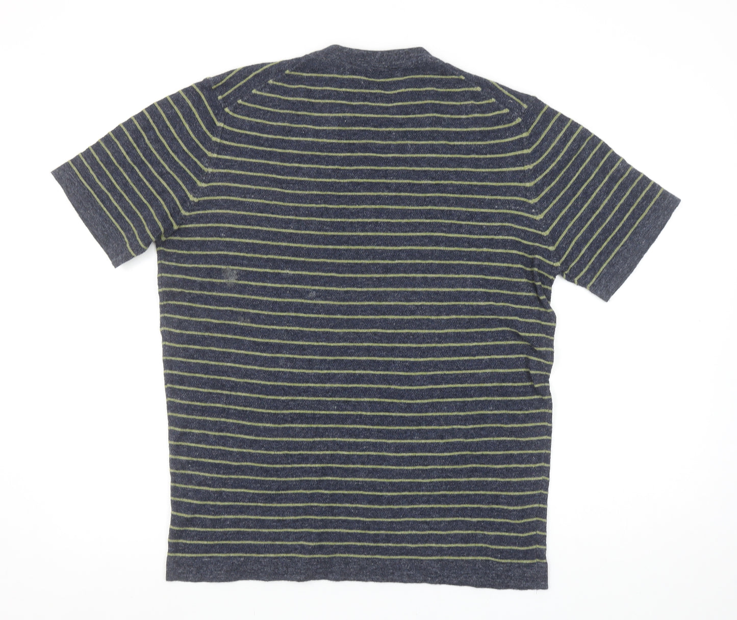 Mango Women’s Blue Striped Short Sleeve Cotton Blend T-Shirt Size 12