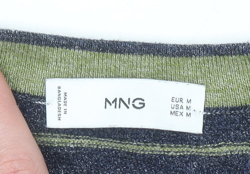 Mango Women’s Blue Striped Short Sleeve Cotton Blend T-Shirt Size 12