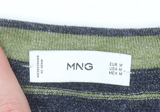 Mango Women’s Blue Striped Short Sleeve Cotton Blend T-Shirt Size 12