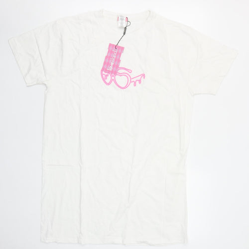 I Saw It First Women White Love Island Cotton T-Shirt Size S