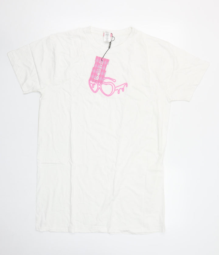 I Saw It First Women White Love Island Cotton T-Shirt Size S
