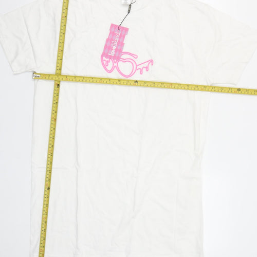 I Saw It First Women White Love Island Cotton T-Shirt Size S