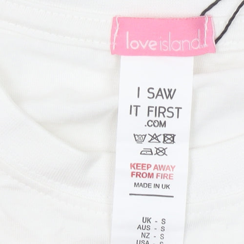 I Saw It First Women White Love Island Cotton T-Shirt Size S