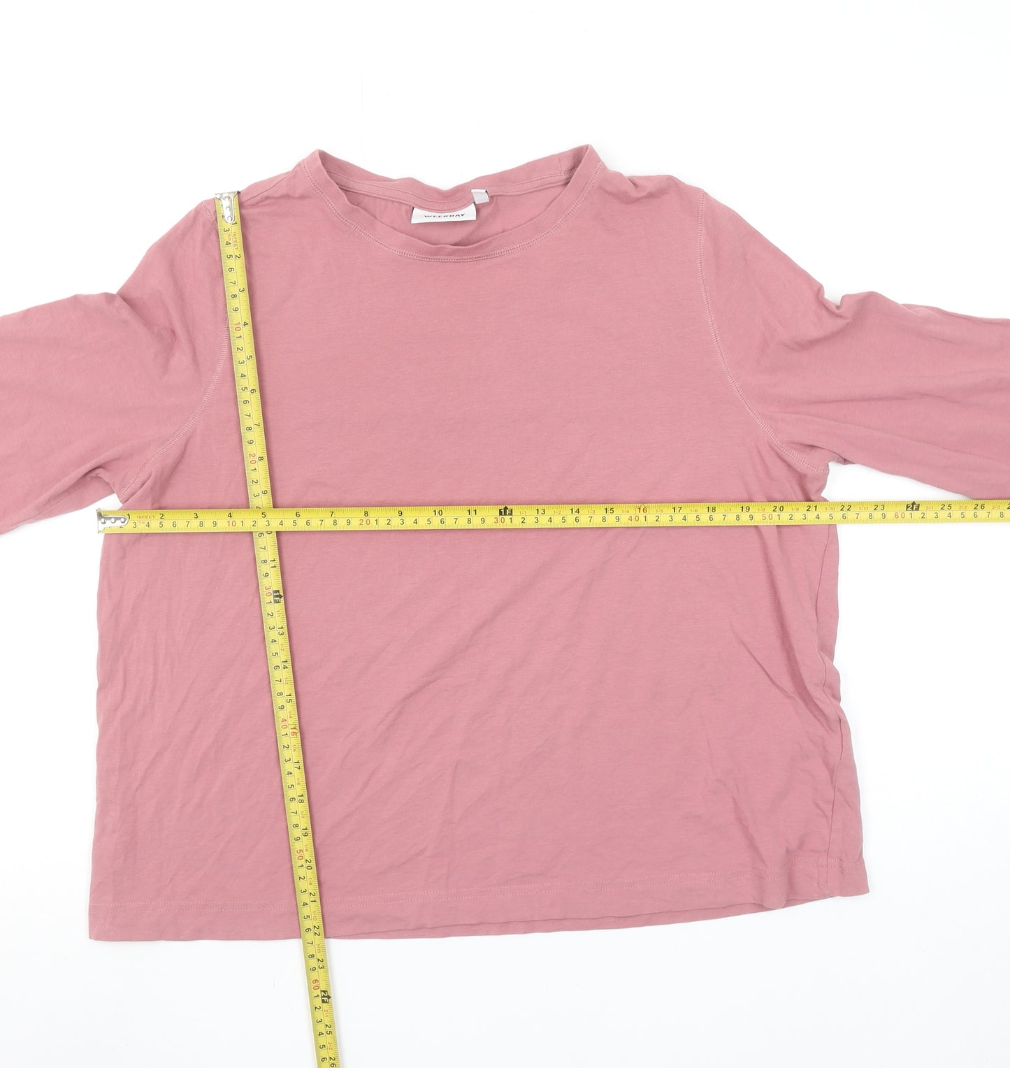 Weekday Women’s Pink Long Sleeve Basic Cotton Stretch T-Shirt Size M