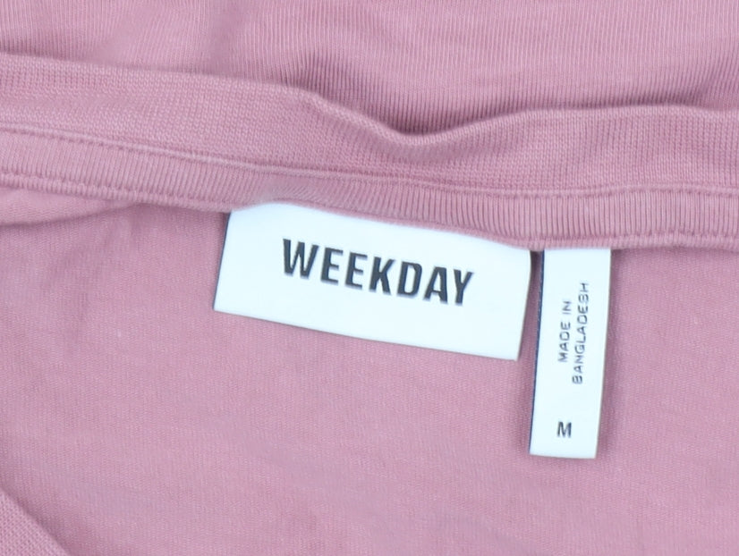 Weekday Women’s Pink Long Sleeve Basic Cotton Stretch T-Shirt Size M