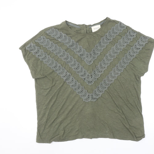Wrap London Women's Green Cotton Modal Embroidered T-Shirt UK 14