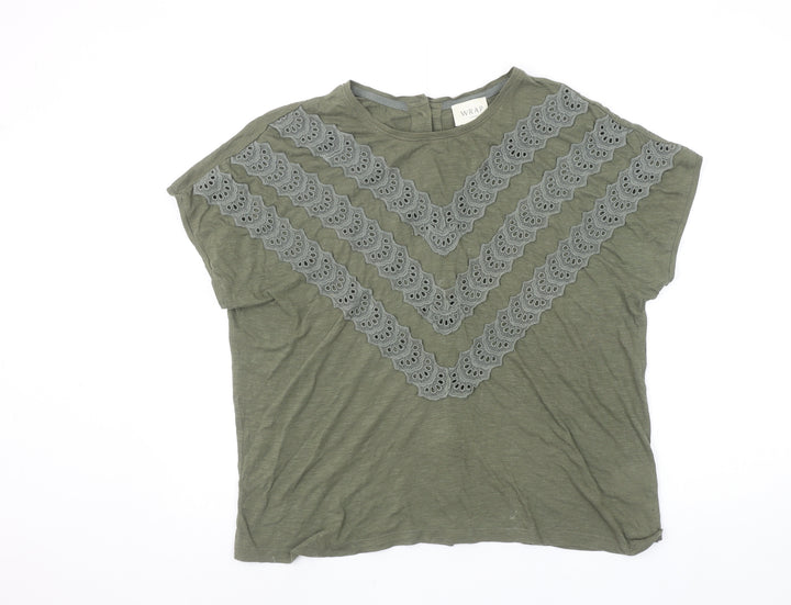 Wrap London Women's Green Cotton Modal Embroidered T-Shirt UK 14