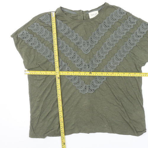Wrap London Women's Green Cotton Modal Embroidered T-Shirt UK 14