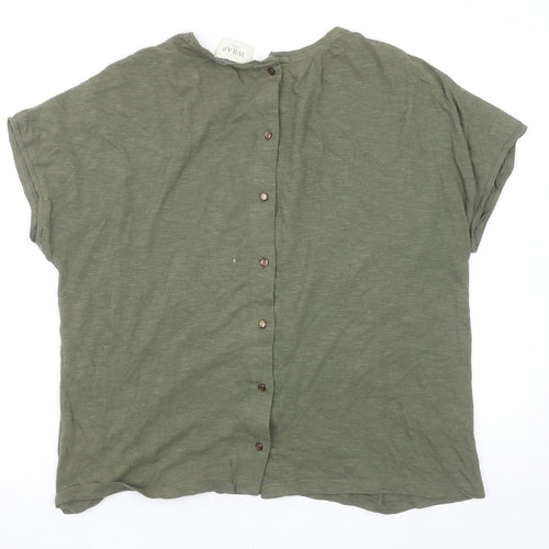 Wrap London Women's Green Cotton Modal Embroidered T-Shirt UK 14