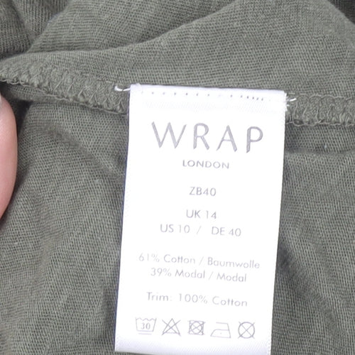 Wrap London Women's Green Cotton Modal Embroidered T-Shirt UK 14