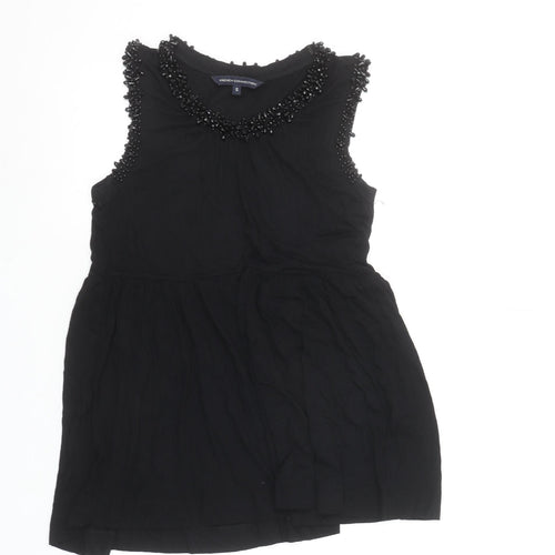 French Connection Women's Black Beaded Sleeveless Tunic Top Size S