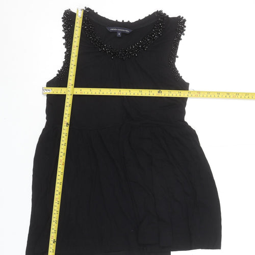 French Connection Women's Black Beaded Sleeveless Tunic Top Size S