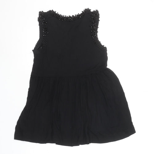 French Connection Women's Black Beaded Sleeveless Tunic Top Size S