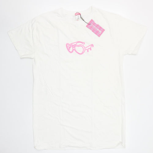 Love Island Women’s White Cotton T-Shirt Size S Crew Neck Short Sleeve