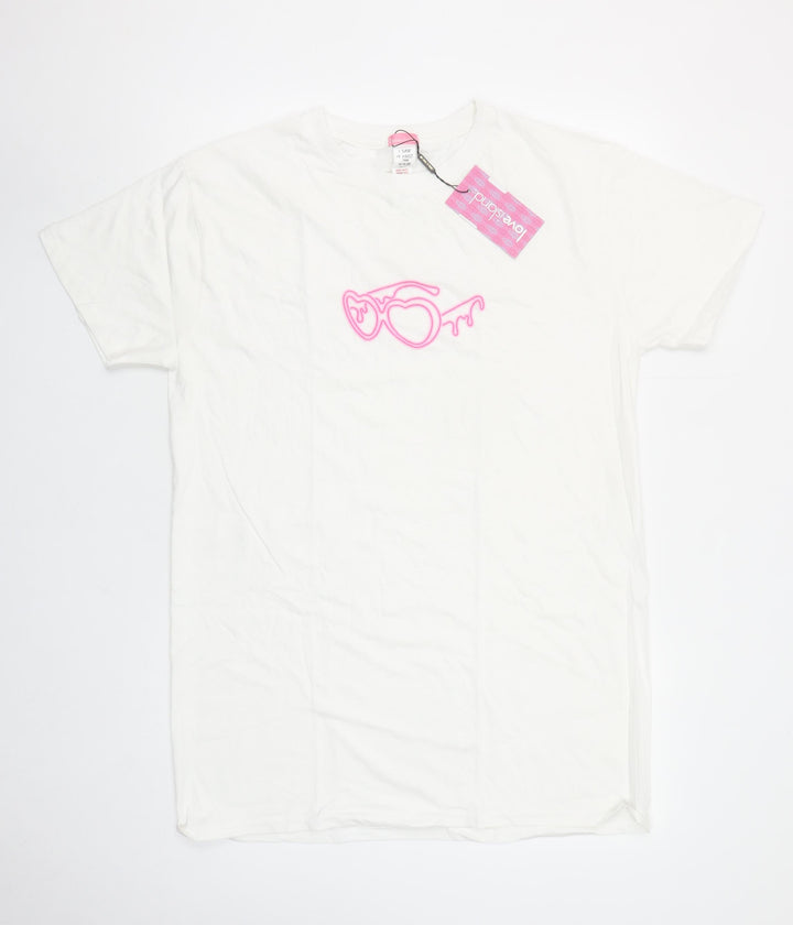 Love Island Women’s White Cotton T-Shirt Size S Crew Neck Short Sleeve