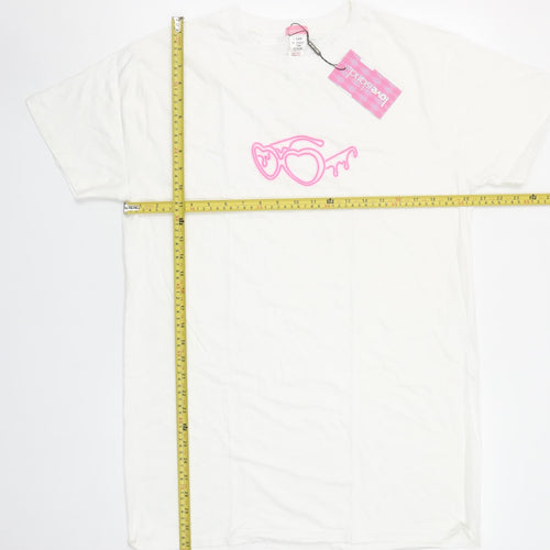 Love Island Women’s White Cotton T-Shirt Size S Crew Neck Short Sleeve