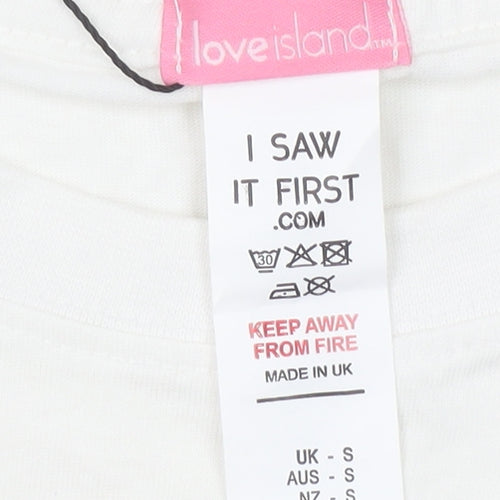 Love Island Women’s White Cotton T-Shirt Size S Crew Neck Short Sleeve