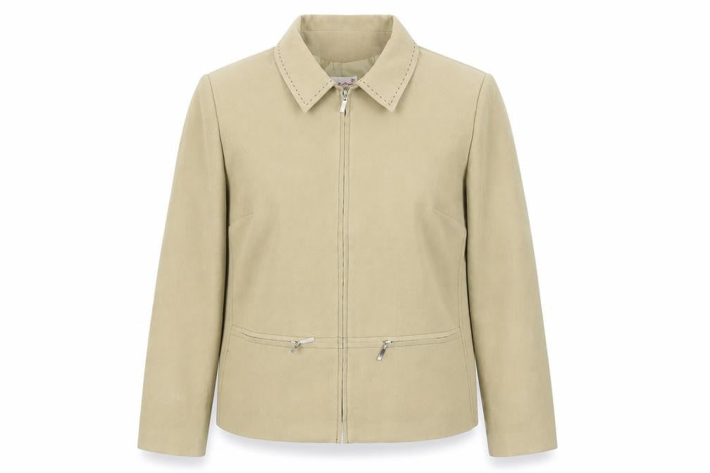 Front view of M-47 Modas Women Beige L Basic Zip-Up Jacket