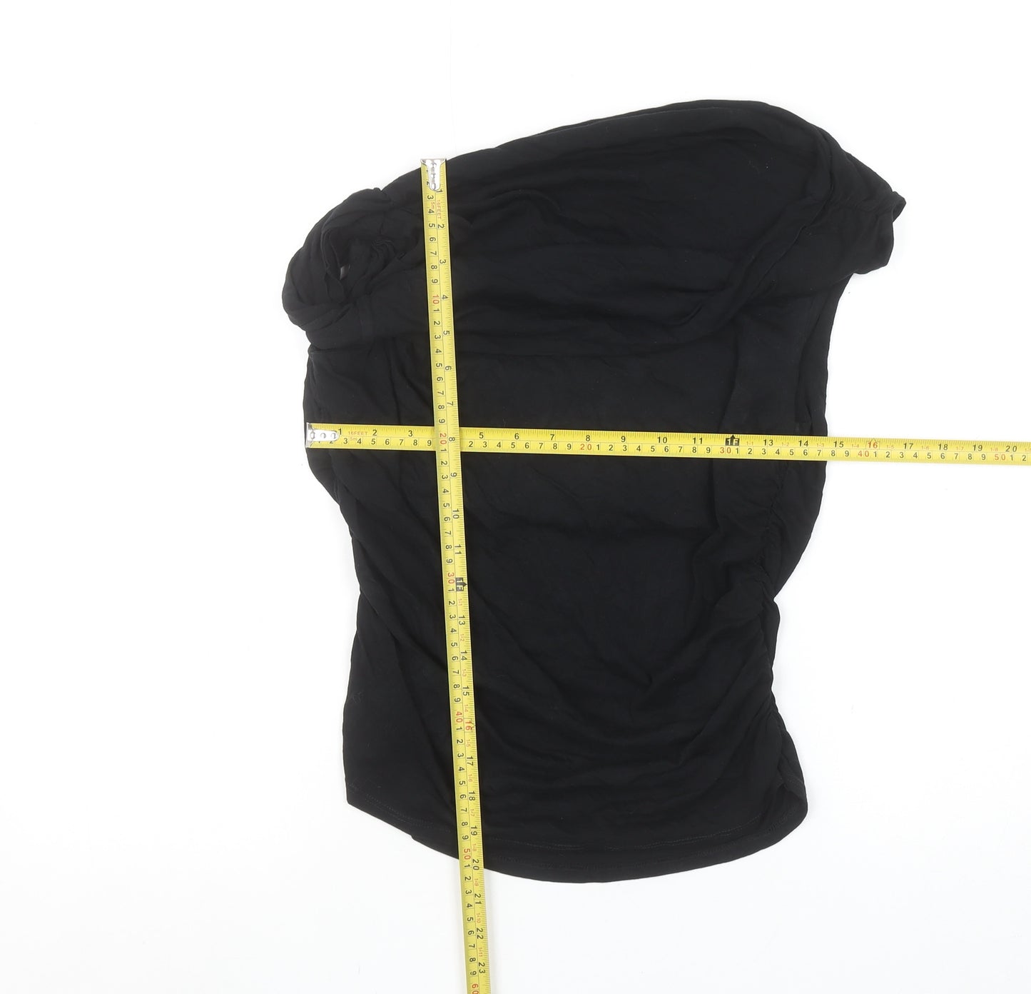 ZARA Women Black One Shoulder Camisole Top Size L Cotton Blend