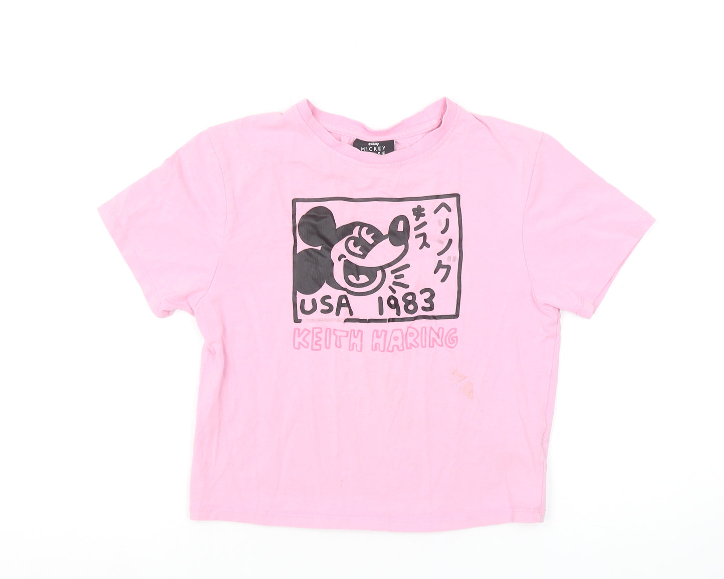 Disney Mickey Mouse x Keith Haring Girls Pink Cropped T-Shirt M
