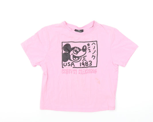 Disney Mickey Mouse x Keith Haring Girls Pink Cropped T-Shirt M