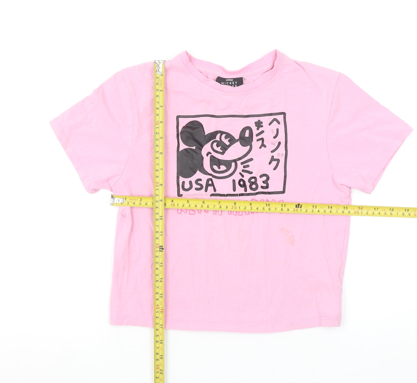 Disney Mickey Mouse x Keith Haring Girls Pink Cropped T-Shirt M