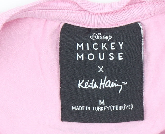 Disney Mickey Mouse x Keith Haring Girls Pink Cropped T-Shirt M