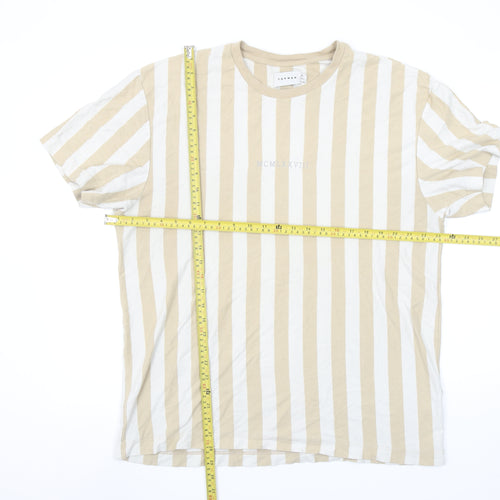 Topman Men's Beige White Striped XL Cotton Crew Neck T-Shirt