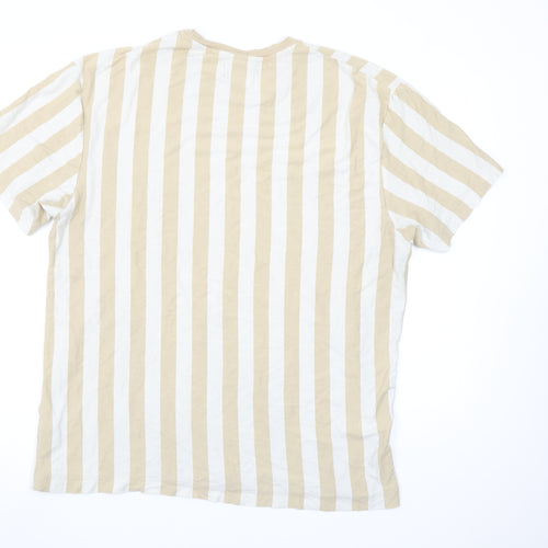 Topman Men's Beige White Striped XL Cotton Crew Neck T-Shirt
