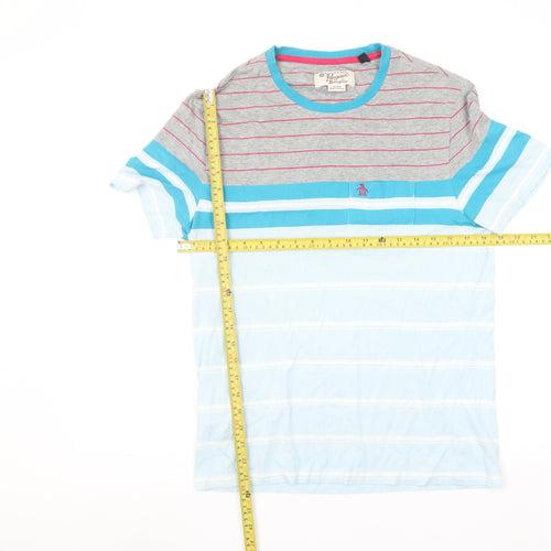 Original Penguin Men's Multicoloured Striped T-Shirt M Crew Neck Cotton