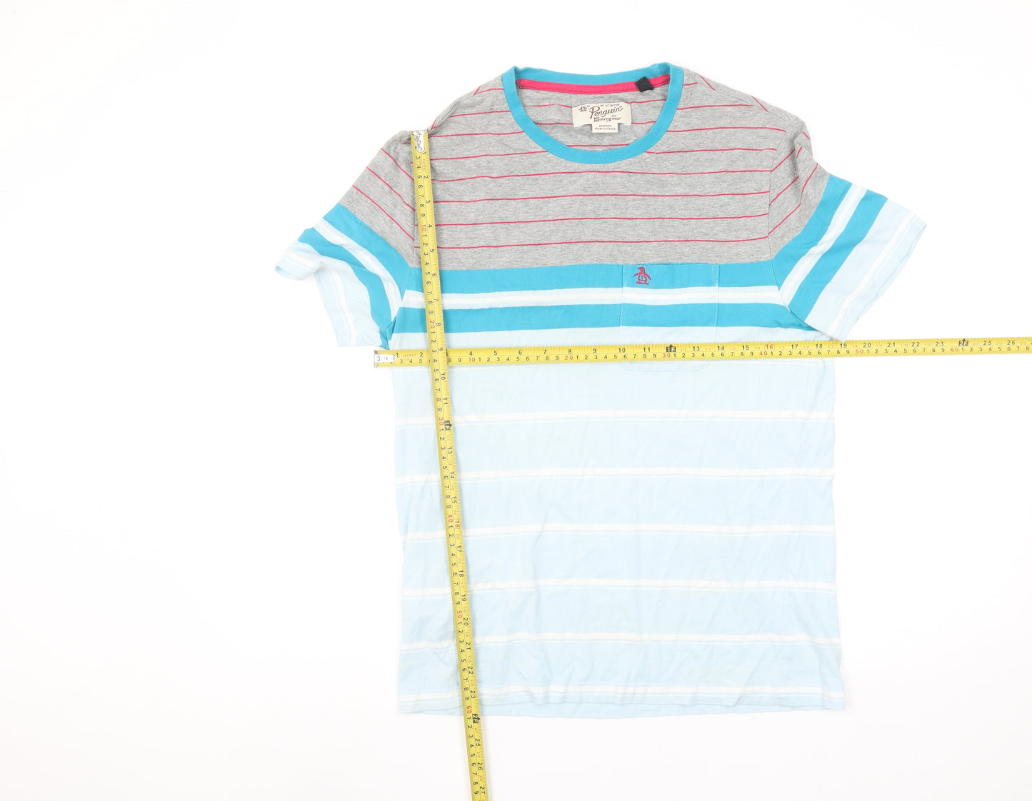 Original Penguin Men's Multicoloured Striped T-Shirt M Crew Neck Cotton