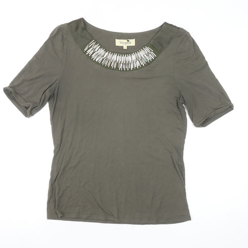 Viyella Womens Green Beaded Boat Neck Viscose T-Shirt Size S