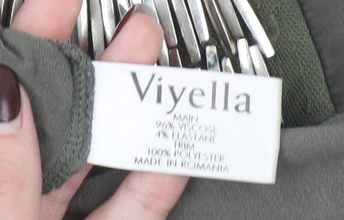 Viyella Womens Green Beaded Boat Neck Viscose T-Shirt Size S