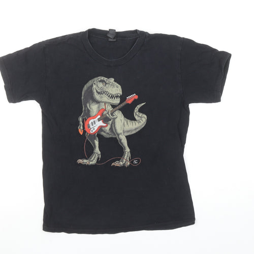 Gildan Boys Black Dinosaur Guitar Graphic T-Shirt Size S