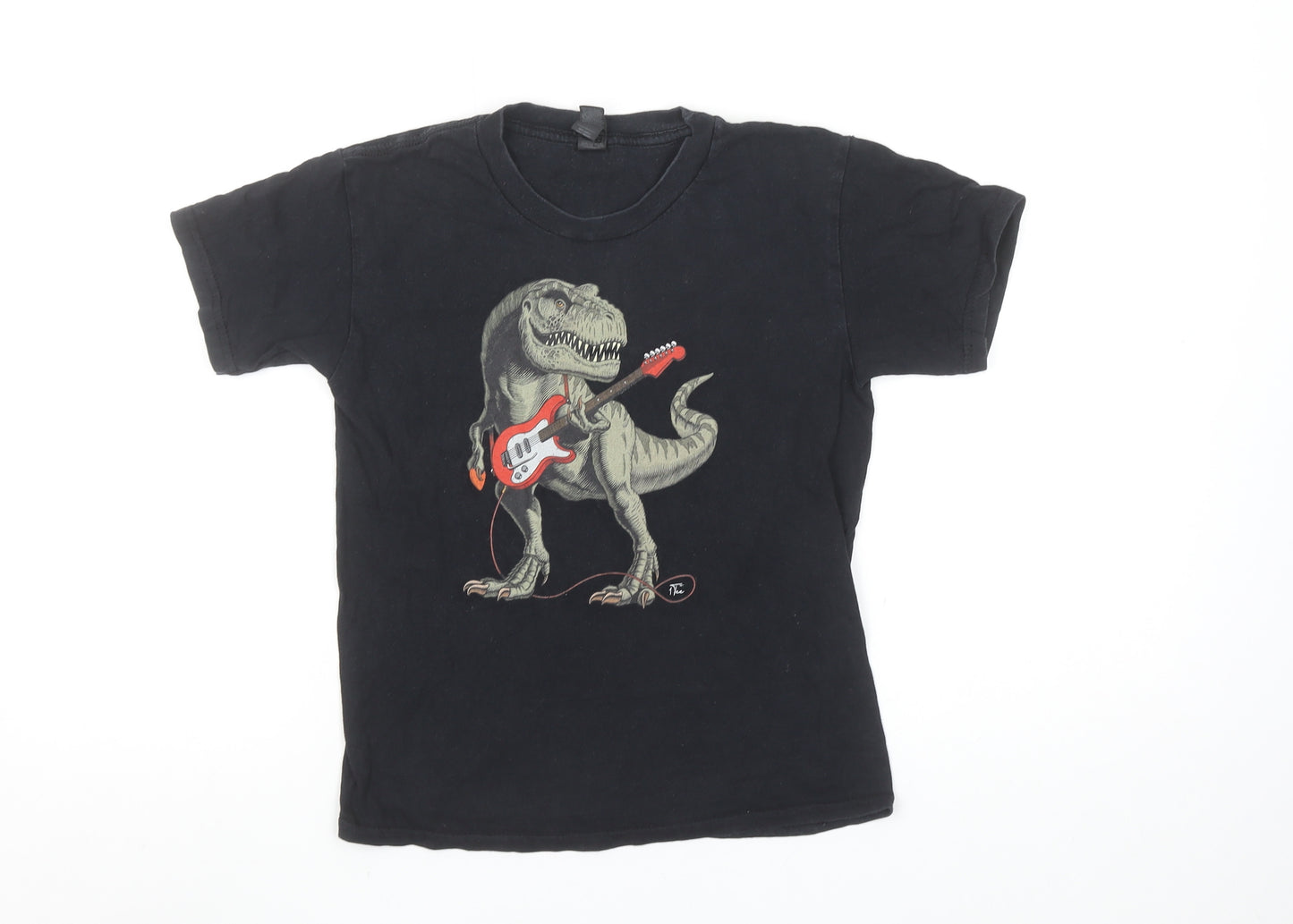 Gildan Boys Black Dinosaur Guitar Graphic T-Shirt Size S