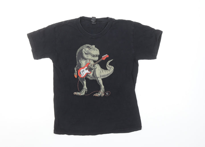 Gildan Boys Black Dinosaur Guitar Graphic T-Shirt Size S