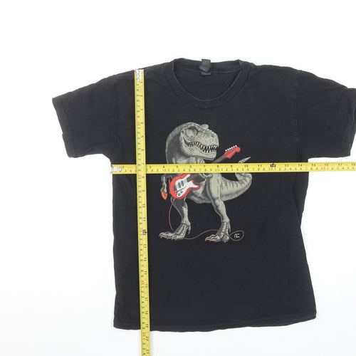 Gildan Boys Black Dinosaur Guitar Graphic T-Shirt Size S