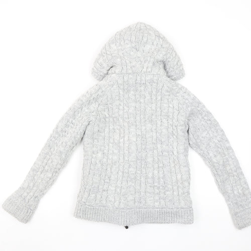 SoulCal & Co Boys Grey Hooded Cable-Knit Cardigan 9-10 Years Toggle Zip Warm