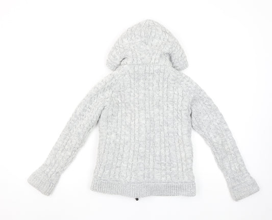 SoulCal & Co Boys Grey Hooded Cable-Knit Cardigan 9-10 Years Toggle Zip Warm