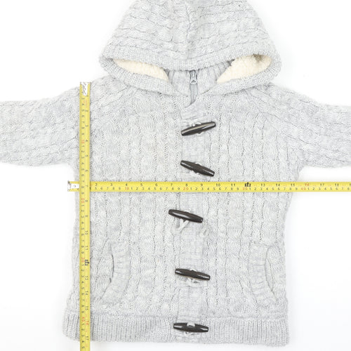 SoulCal & Co Boys Grey Hooded Cable-Knit Cardigan 9-10 Years Toggle Zip Warm