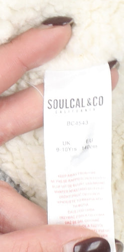 SoulCal & Co Boys Grey Hooded Cable-Knit Cardigan 9-10 Years Toggle Zip Warm