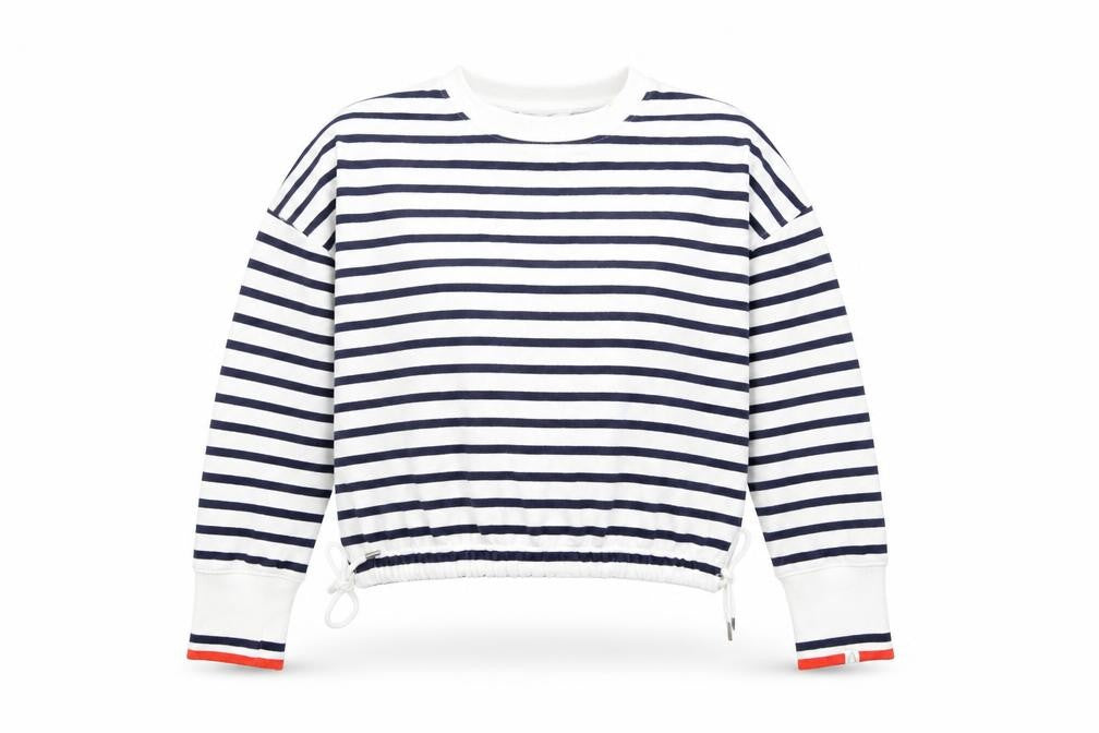 Front view of John Lewis ANYDAY women’s navy stripe pullover sweatshirt small
